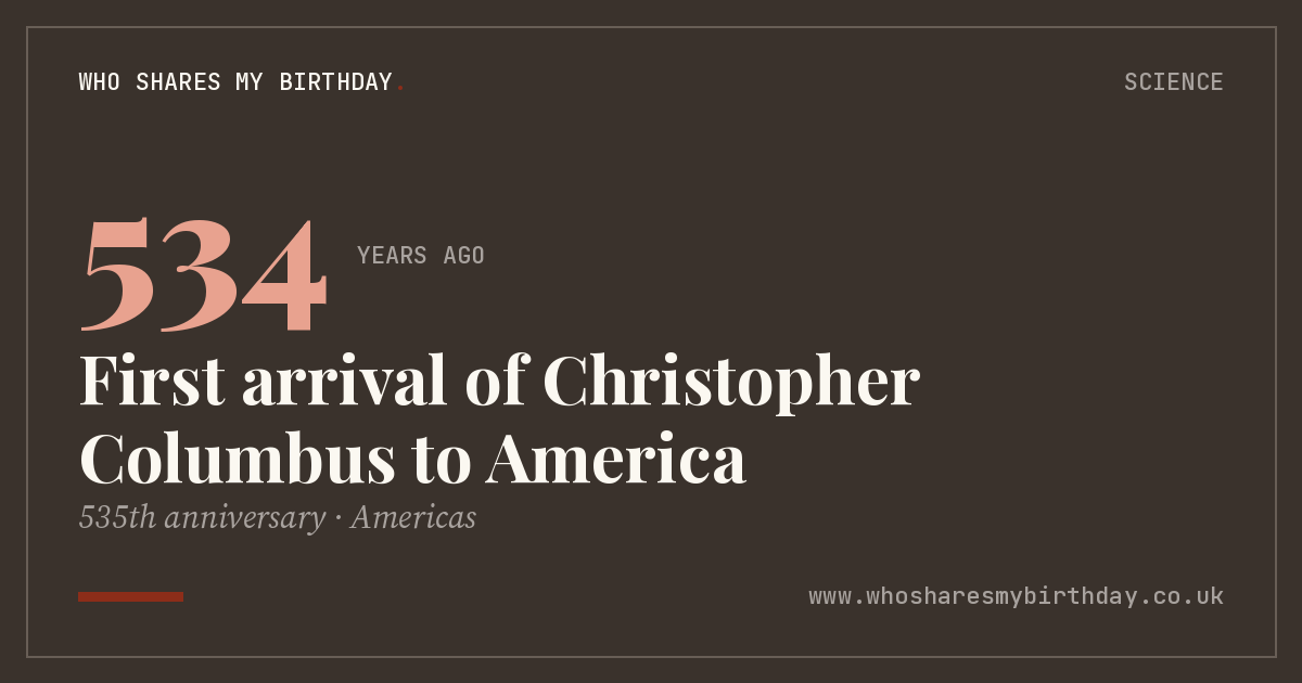 First arrival of Christopher Columbus to America