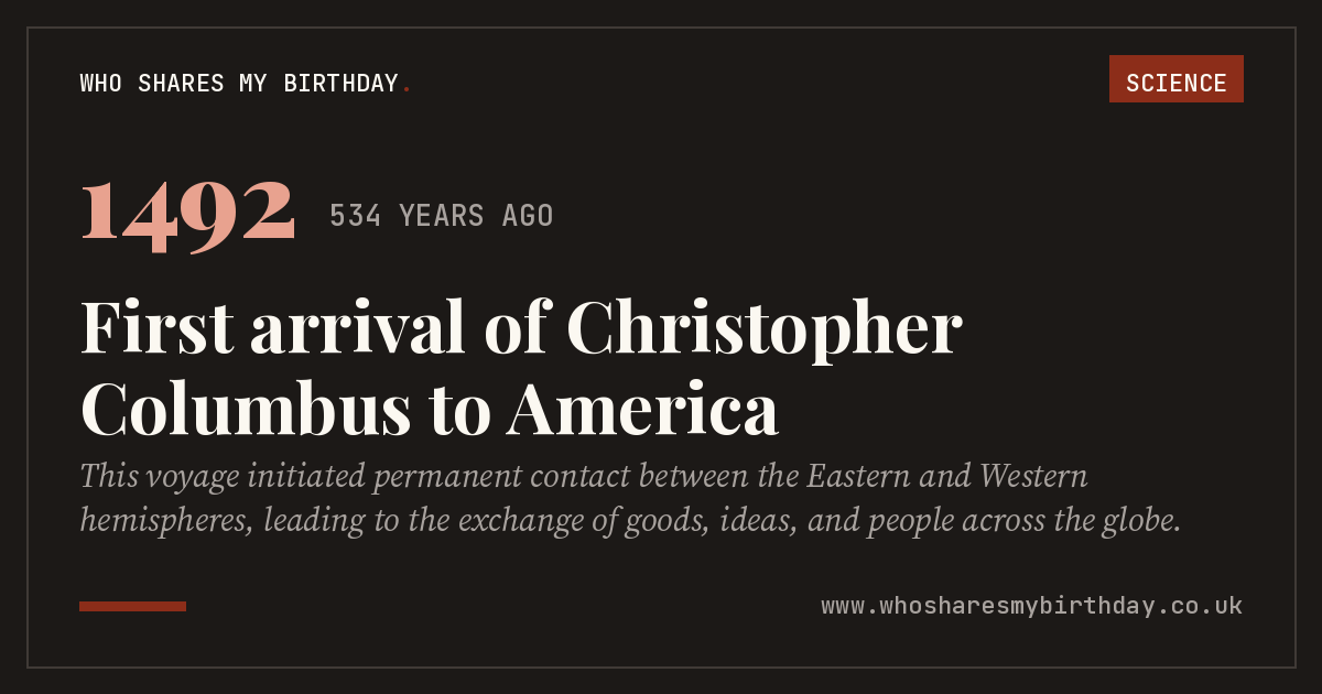 First arrival of Christopher Columbus to America