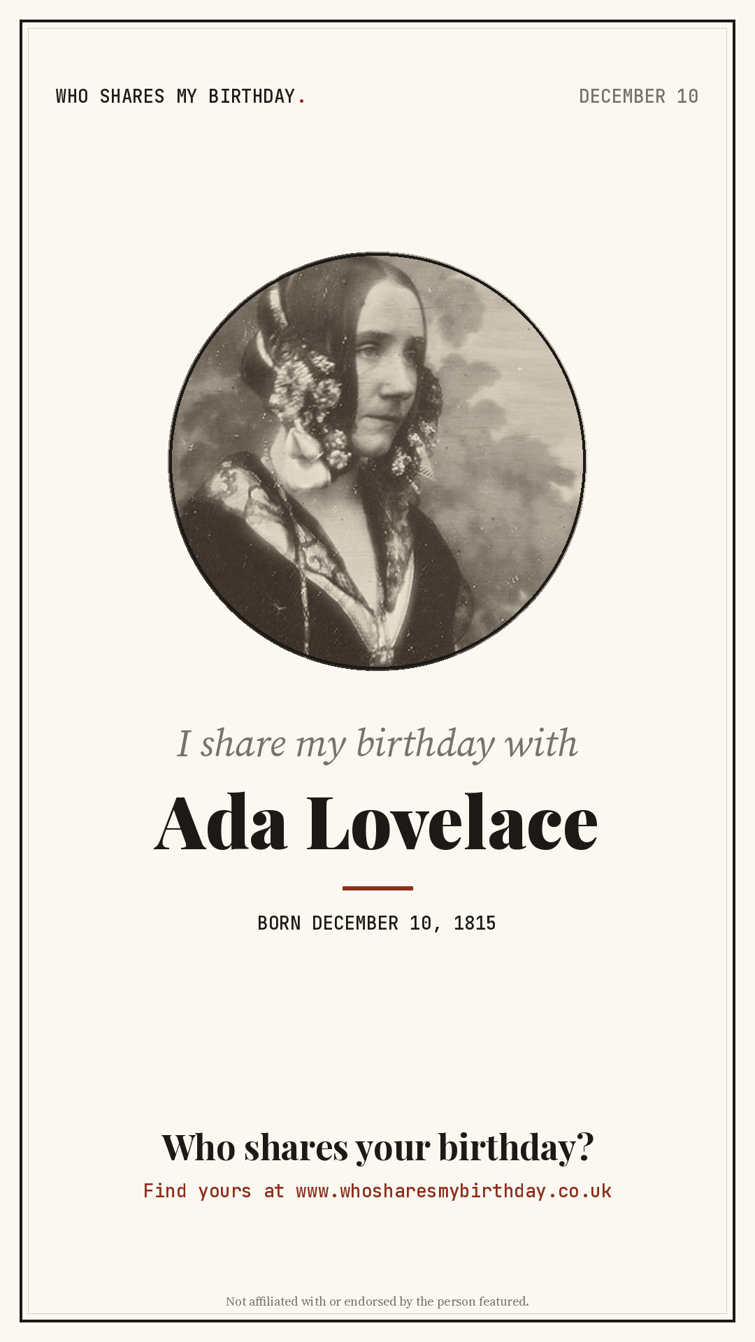 I share my birthday with Ada Lovelace