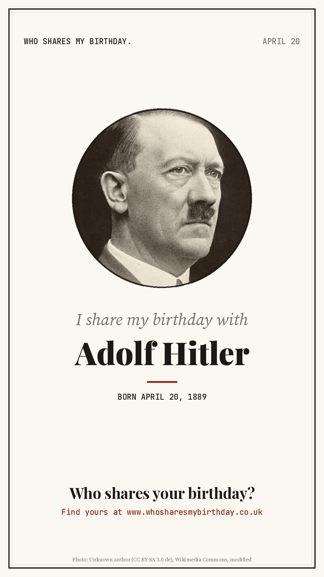 I share my birthday with Adolf Hitler