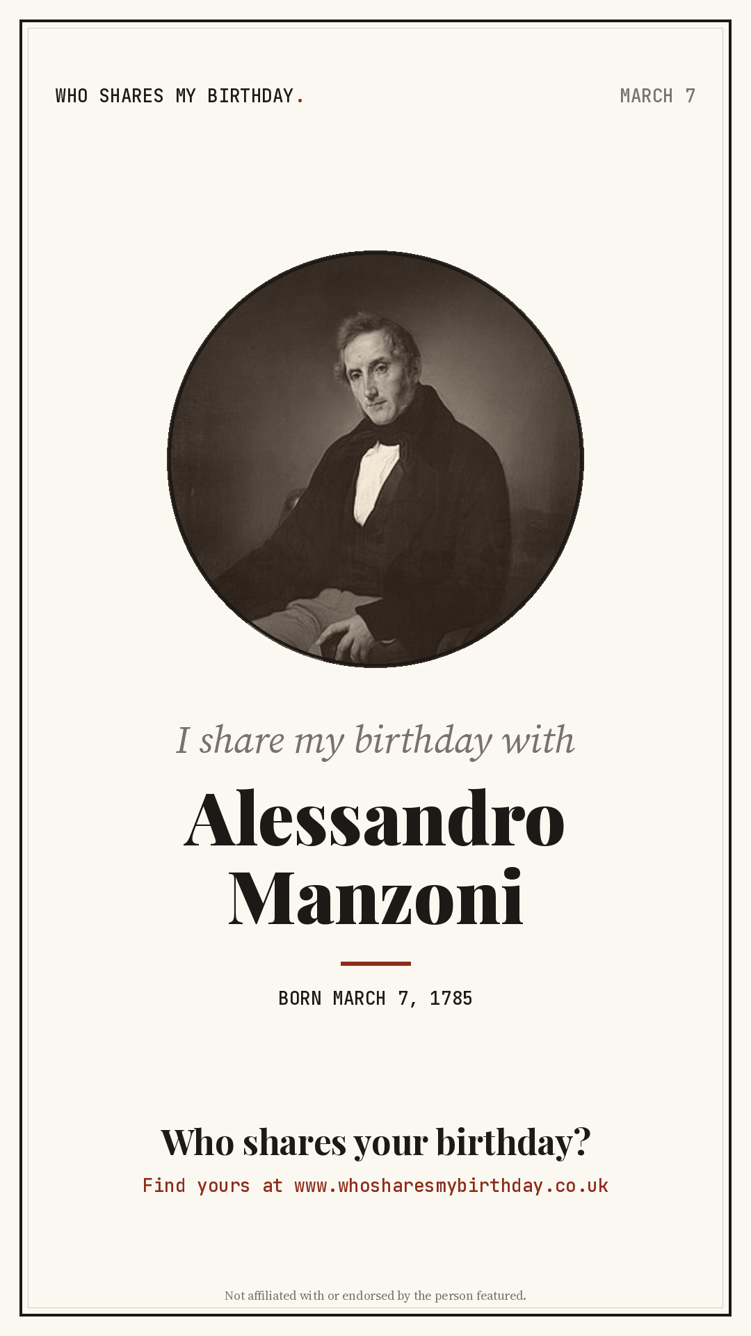 I share my birthday with Alessandro Manzoni