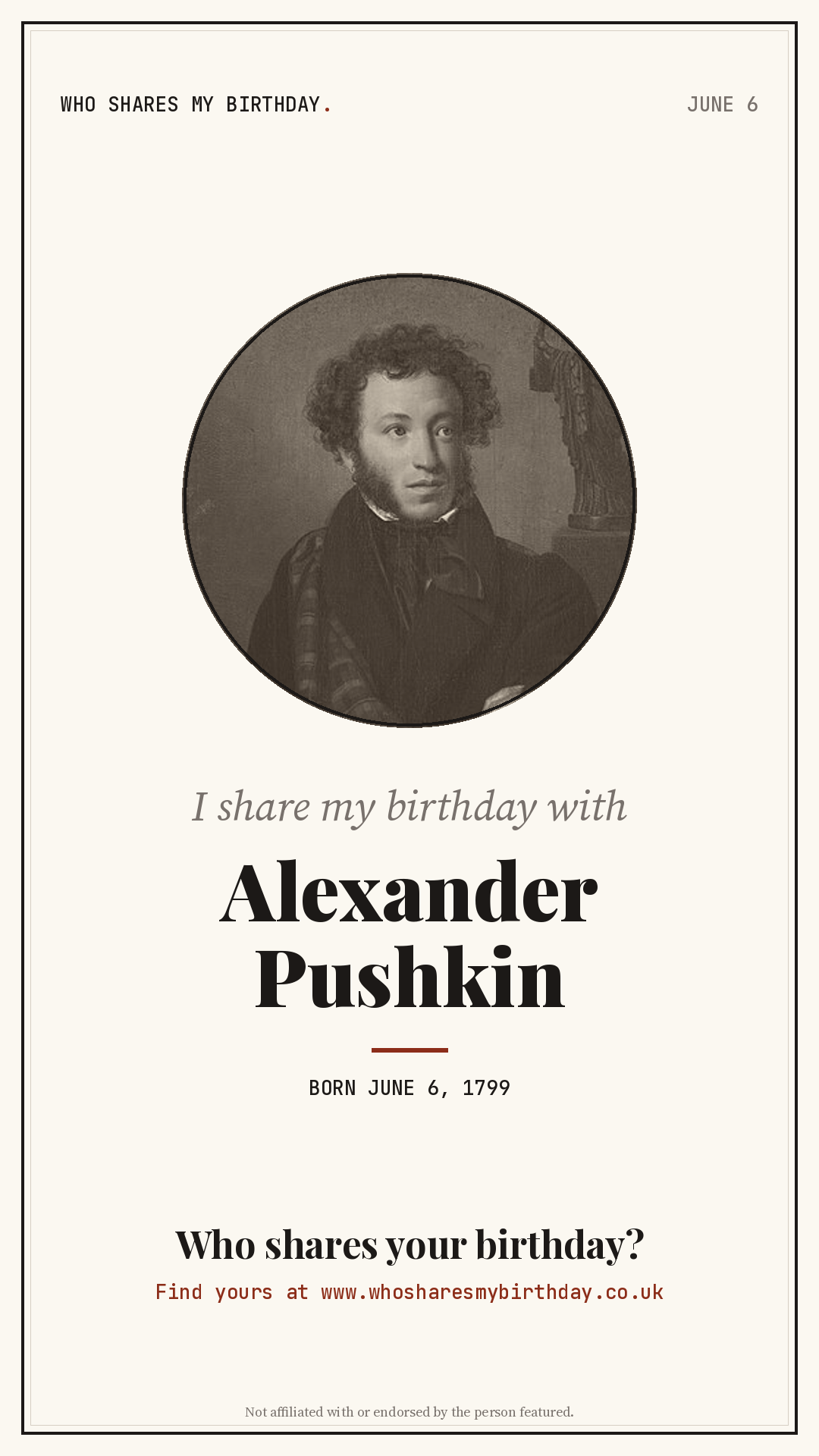 I share my birthday with Alexander Pushkin