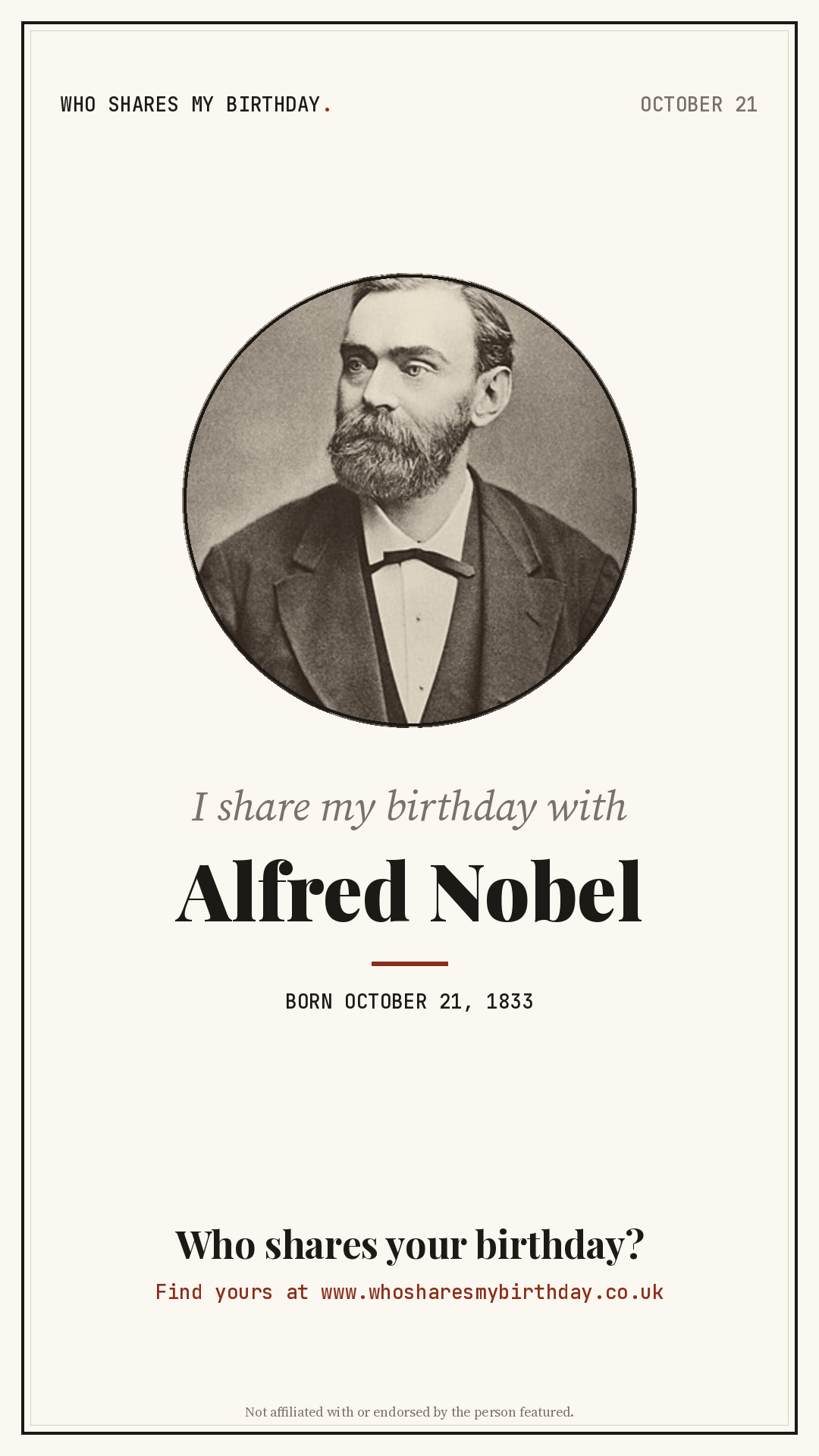 I share my birthday with Alfred Nobel