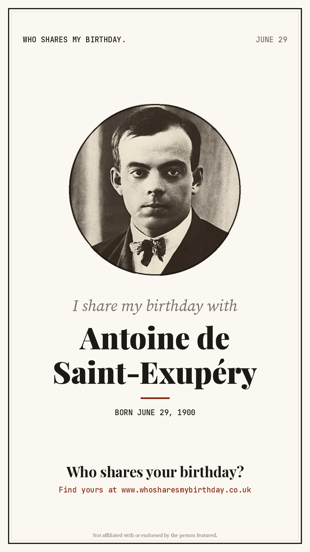 I share my birthday with Antoine de Saint-Exupéry