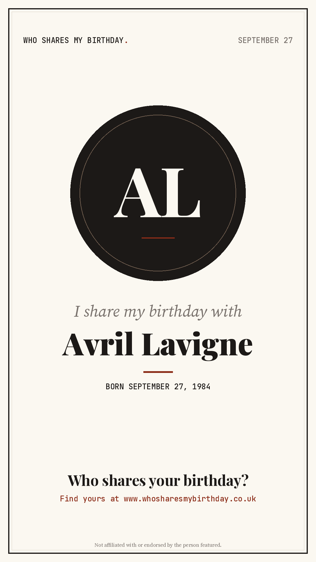 I share my birthday with Avril Lavigne