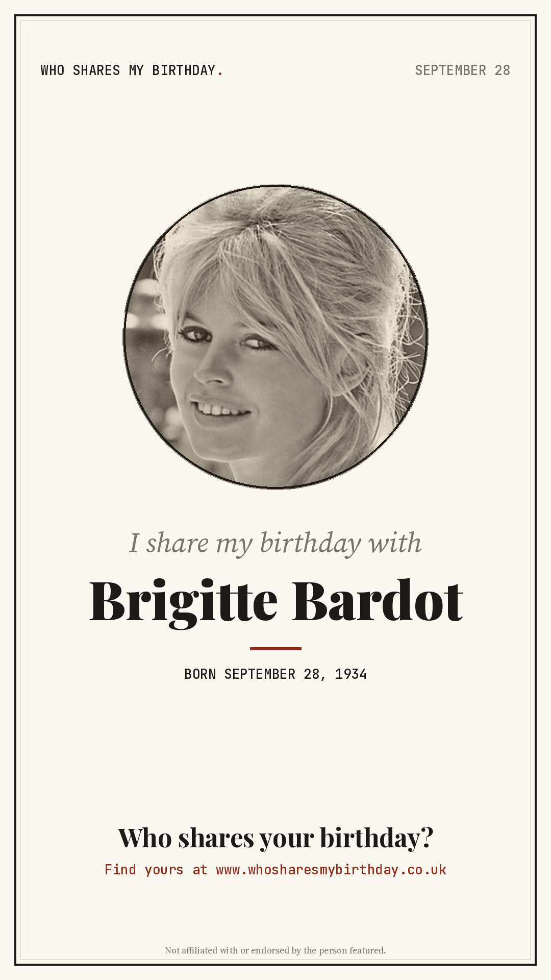 I share my birthday with Brigitte Bardot