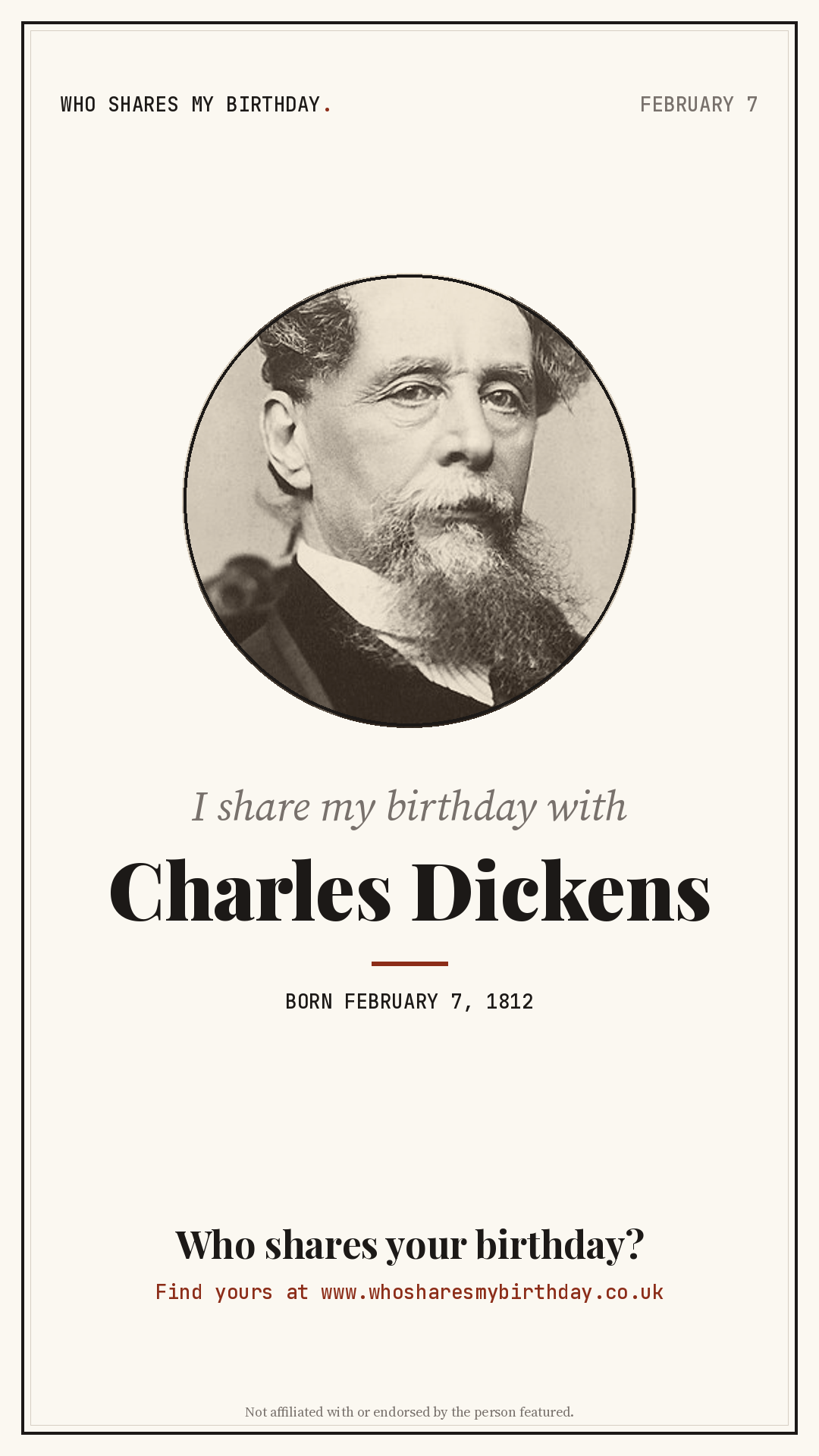 I share my birthday with Charles Dickens