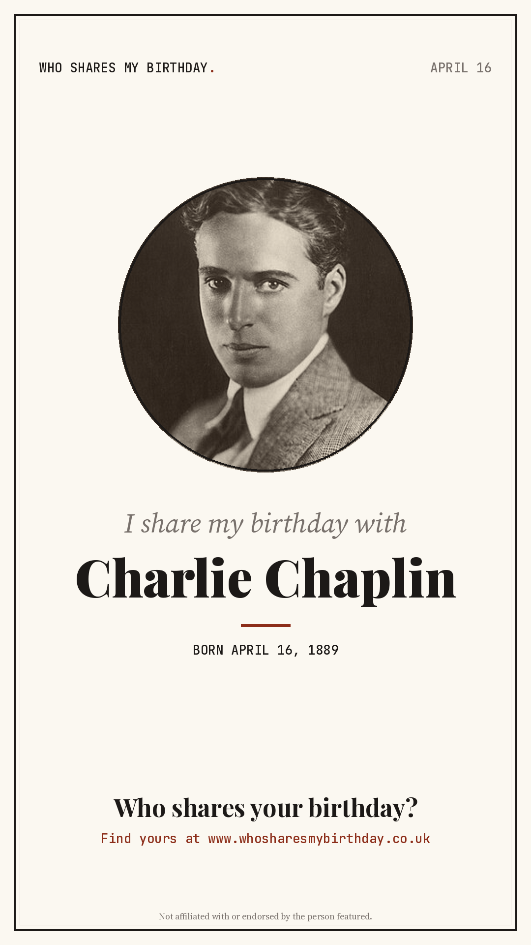 I share my birthday with Charlie Chaplin