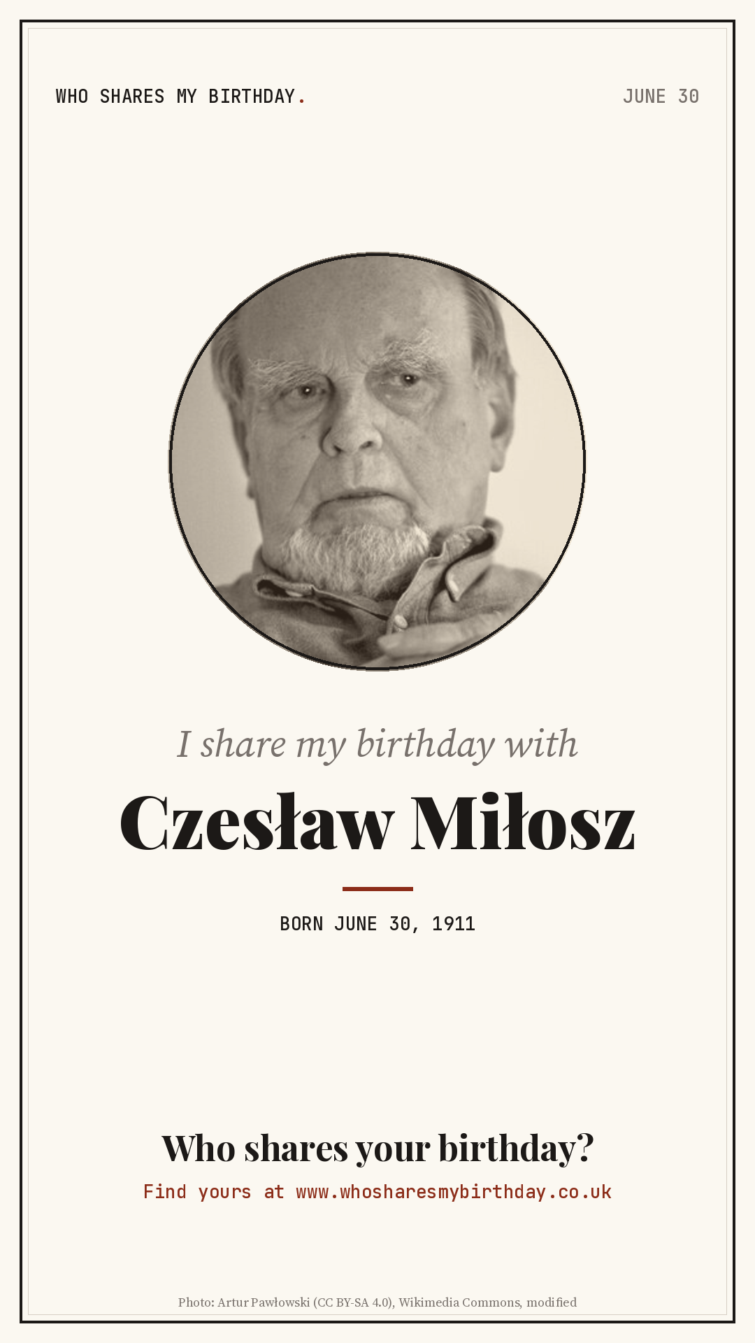 I share my birthday with Czesław Miłosz
