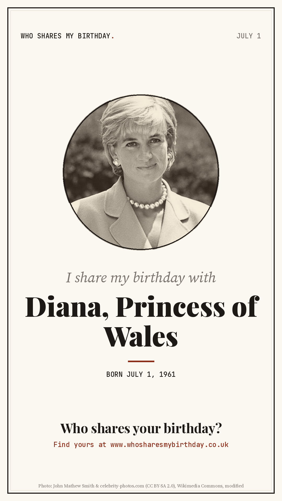 I share my birthday with Diana, Princess of Wales