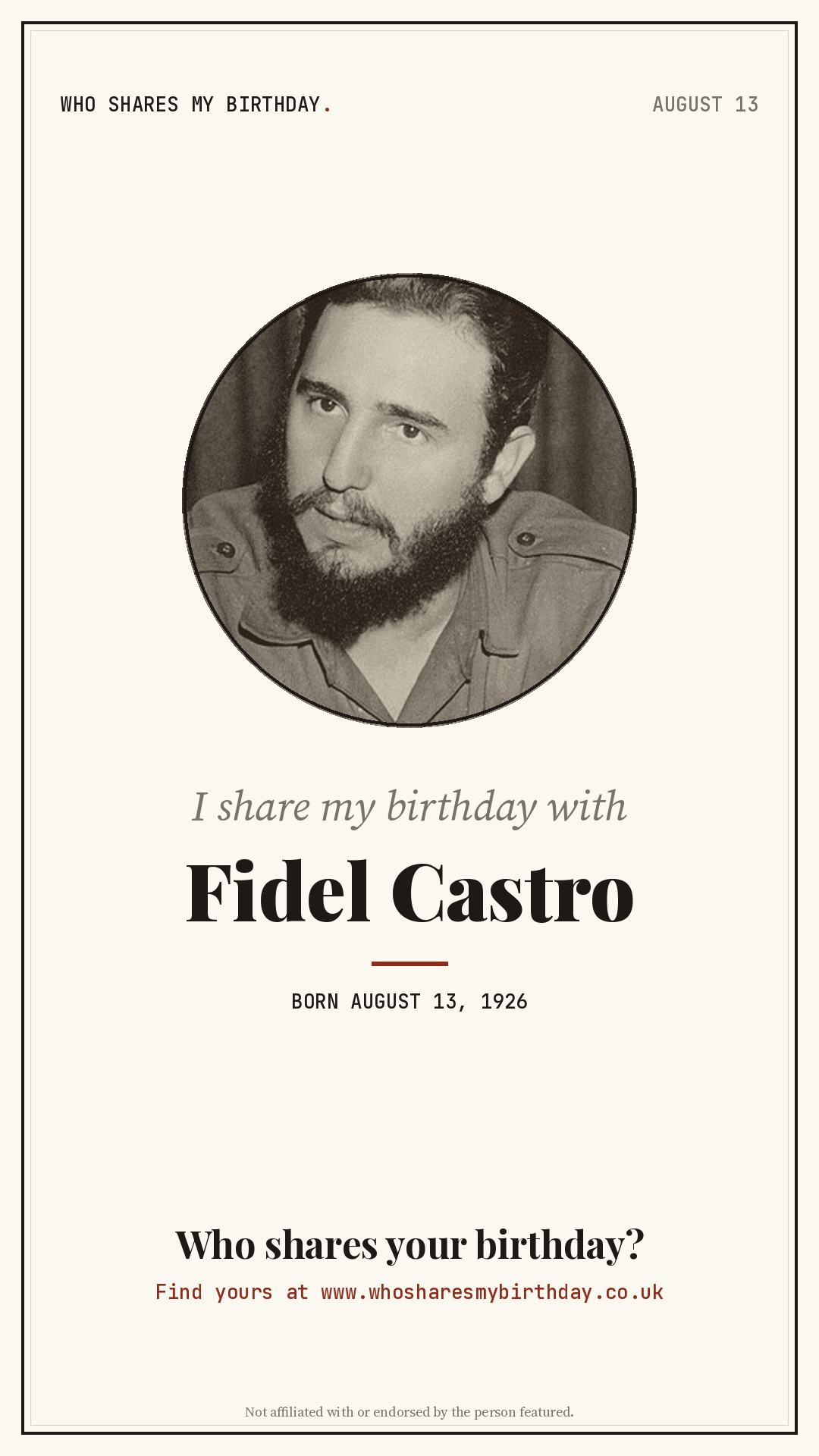 I share my birthday with Fidel Castro