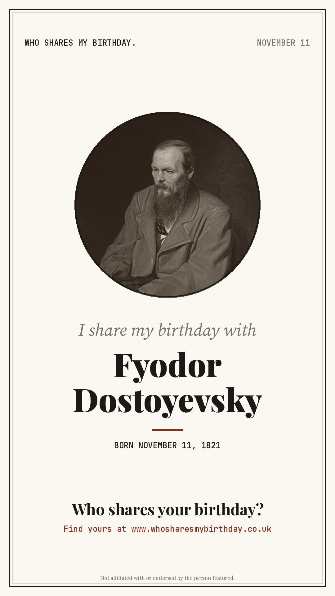 I share my birthday with Fyodor Dostoyevsky