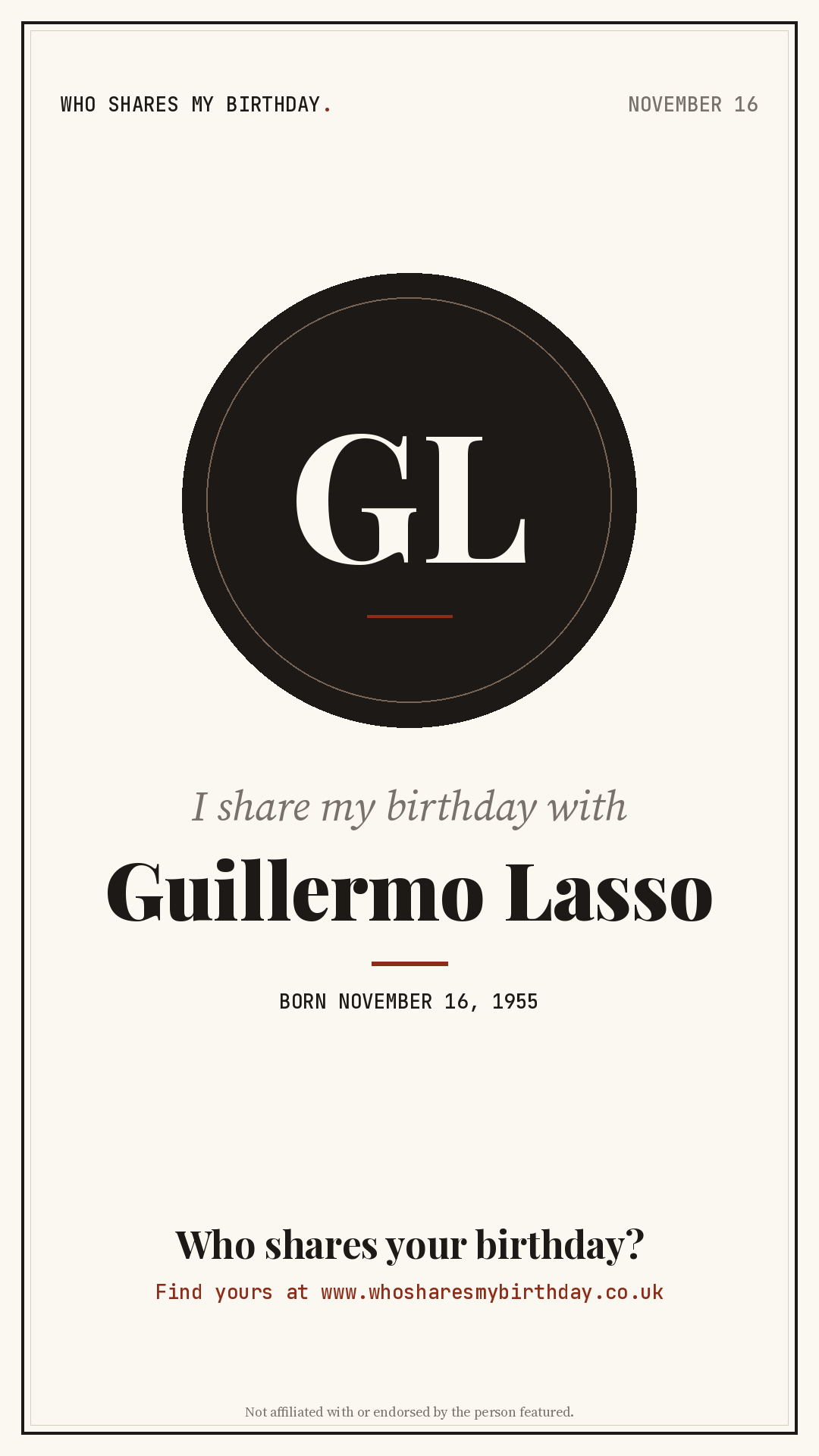 I share my birthday with Guillermo Lasso