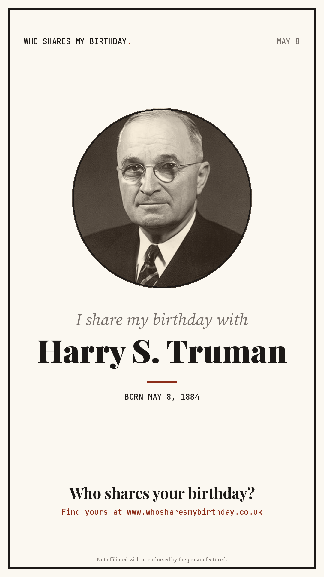 I share my birthday with Harry S. Truman