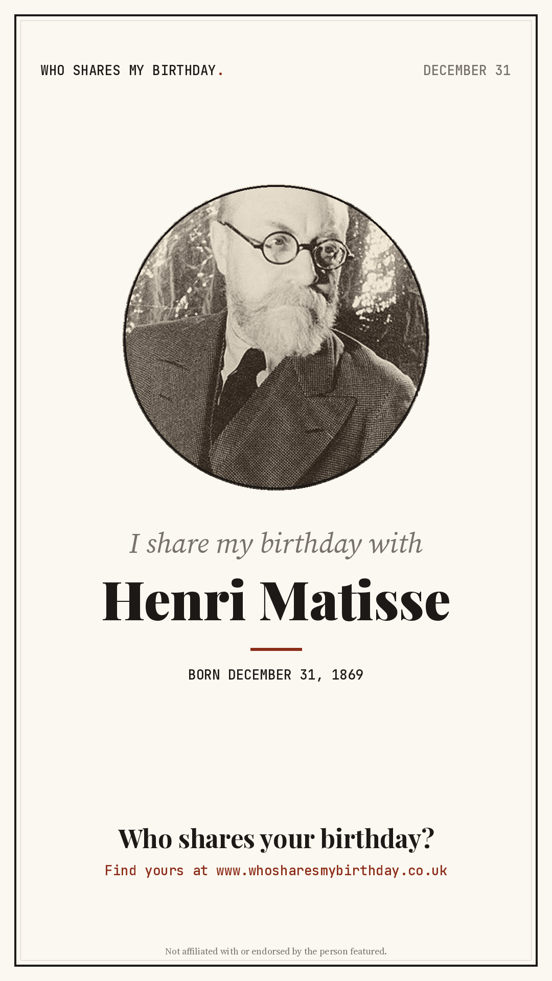 I share my birthday with Henri Matisse