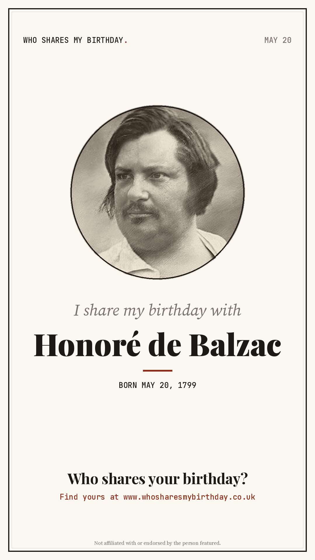 I share my birthday with Honoré de Balzac