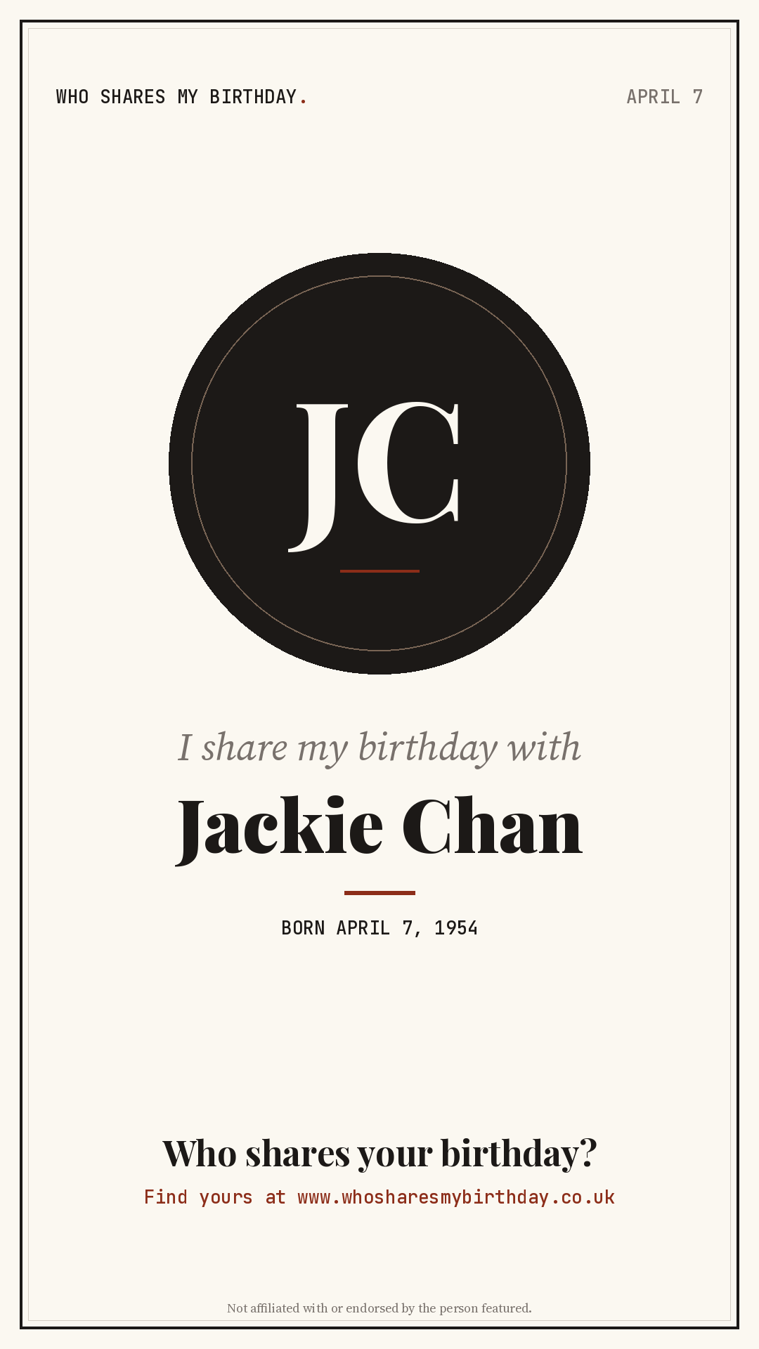 I share my birthday with Jackie Chan