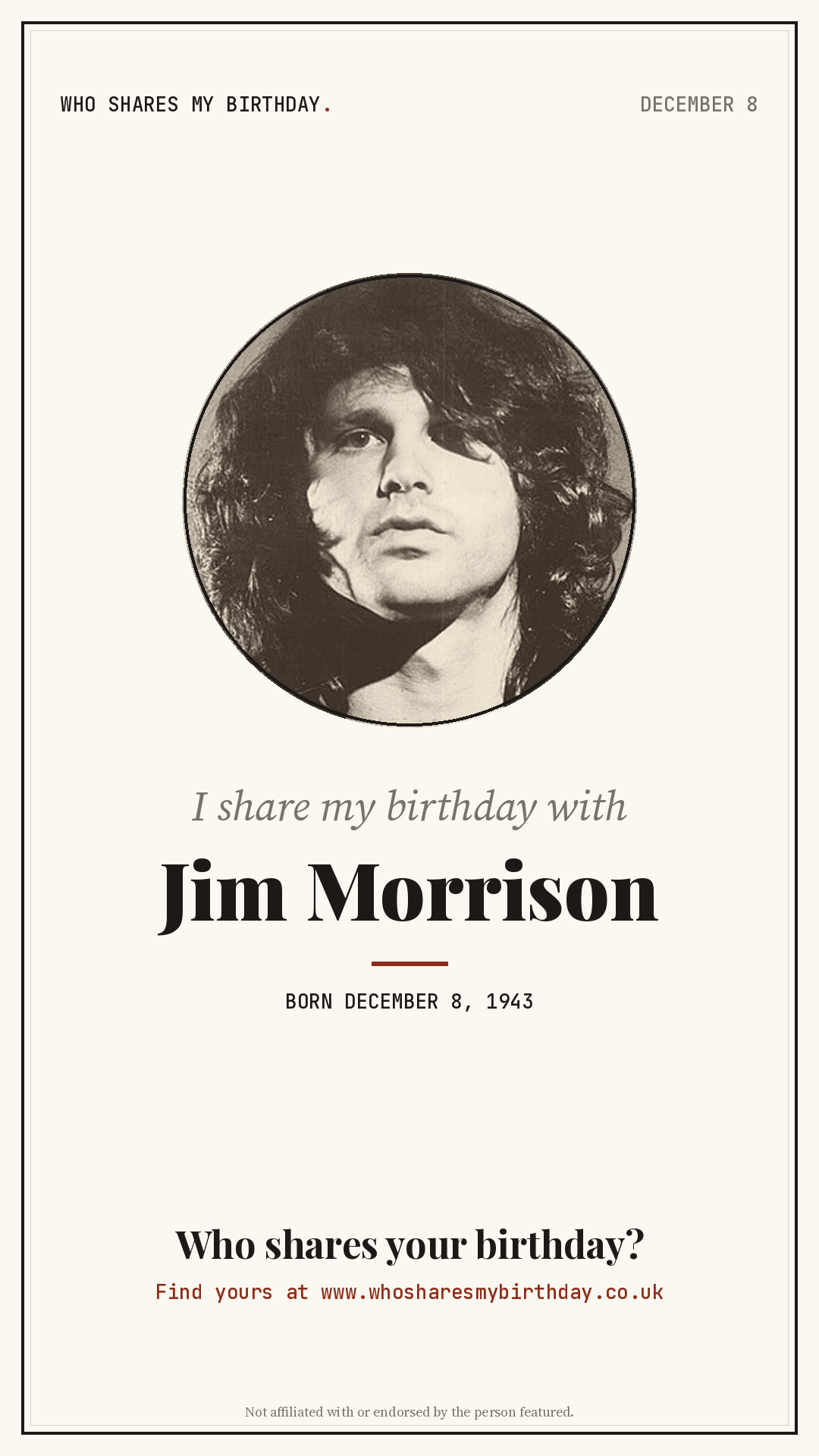 I share my birthday with Jim Morrison