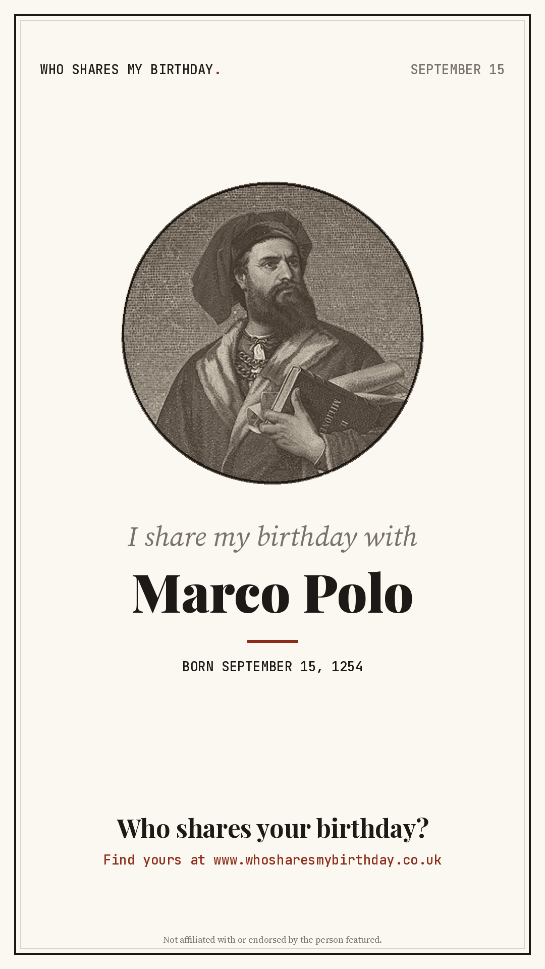 I share my birthday with Marco Polo