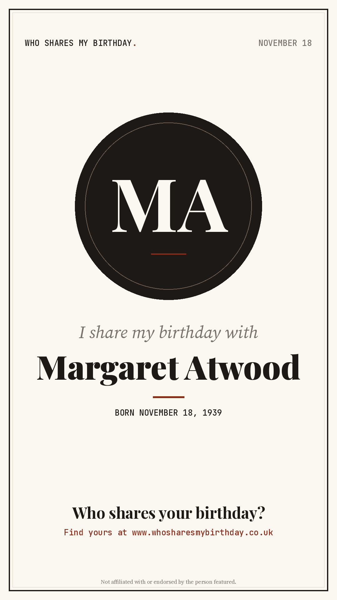 I share my birthday with Margaret Atwood