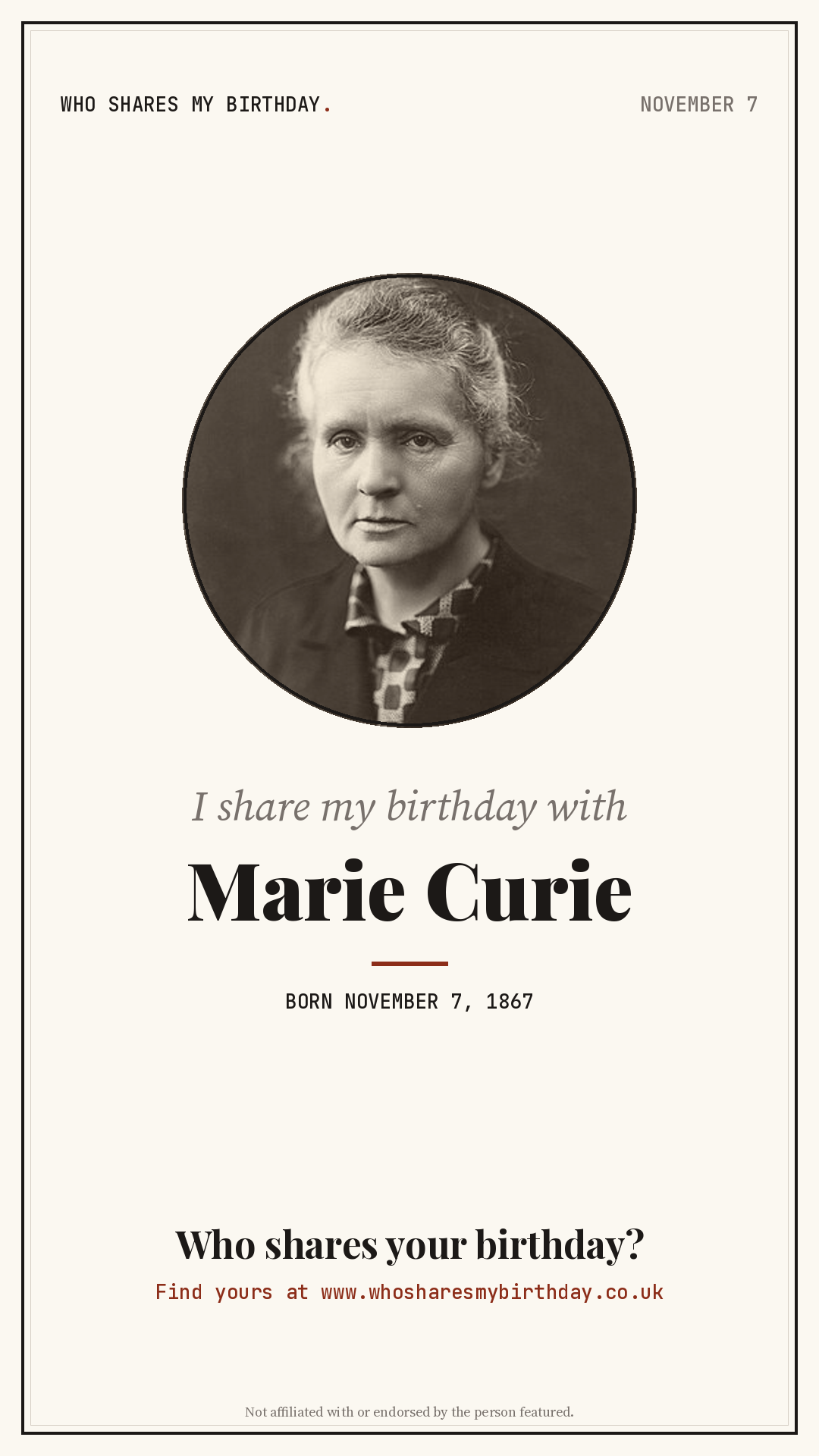 I share my birthday with Marie Curie