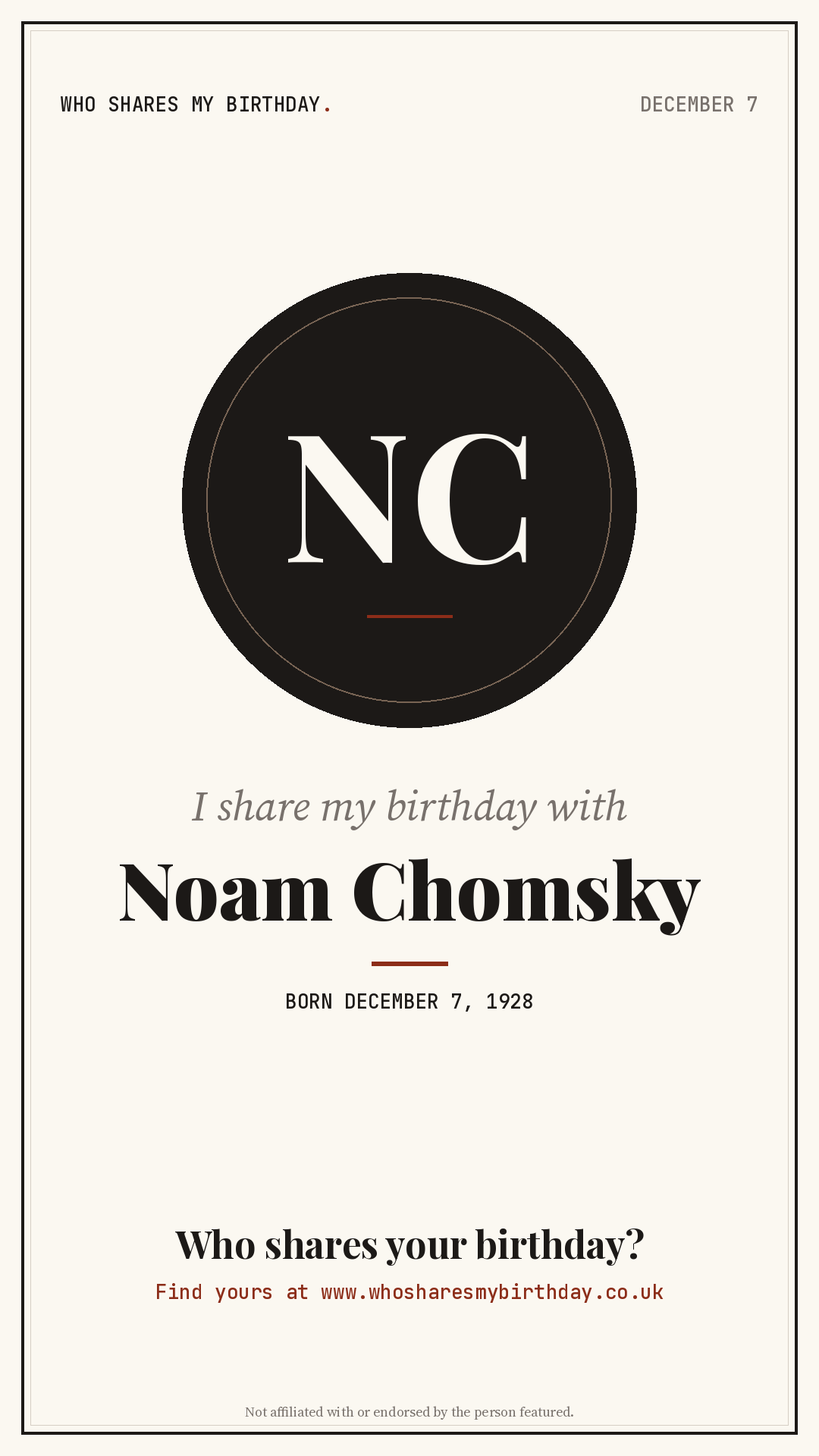 I share my birthday with Noam Chomsky