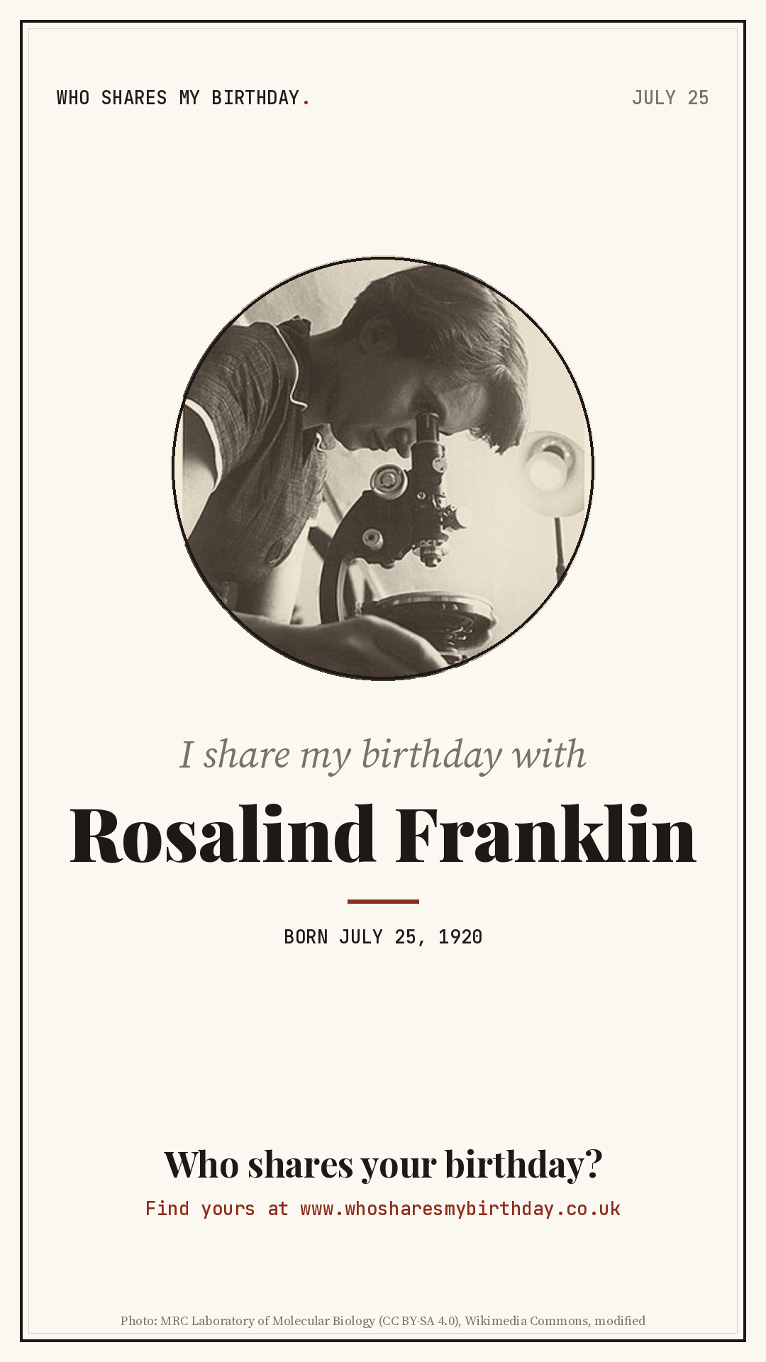 I share my birthday with Rosalind Franklin