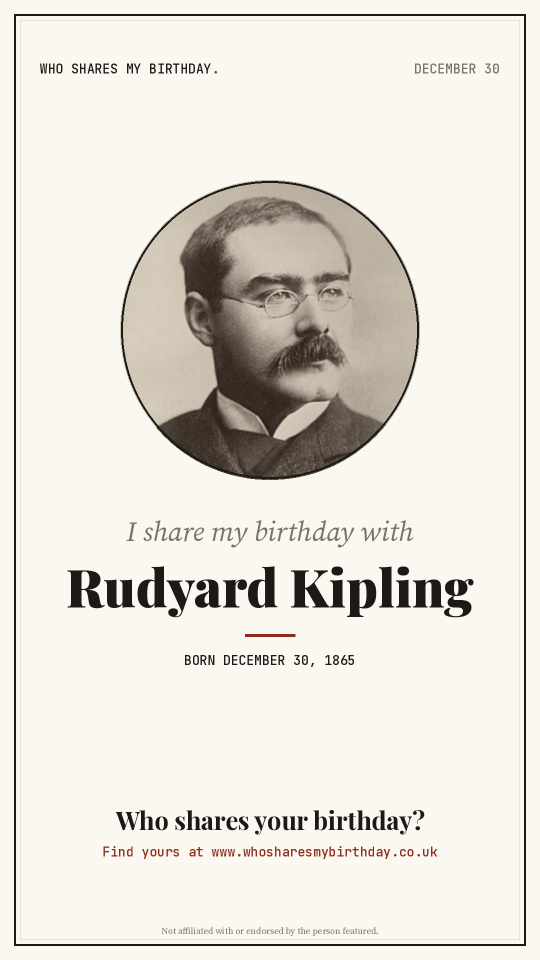 I share my birthday with Rudyard Kipling