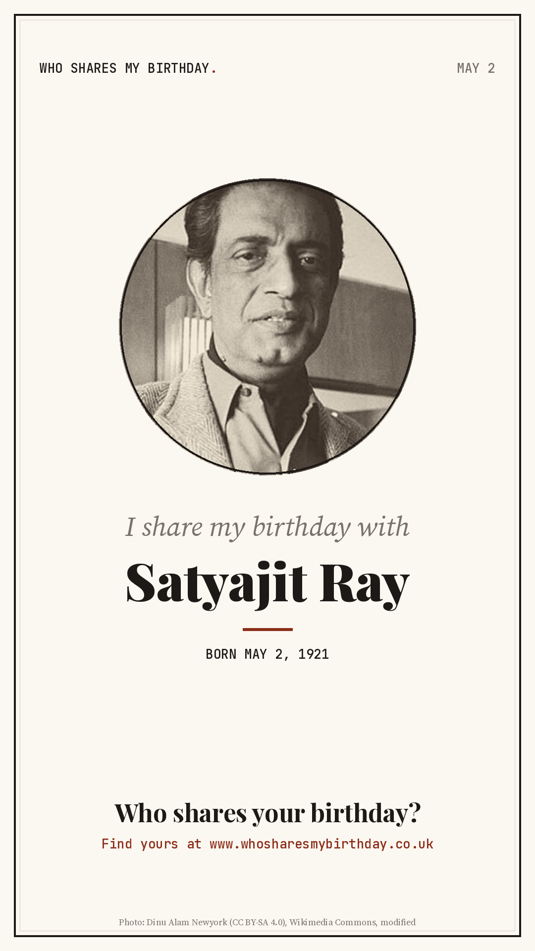 I share my birthday with Satyajit Ray