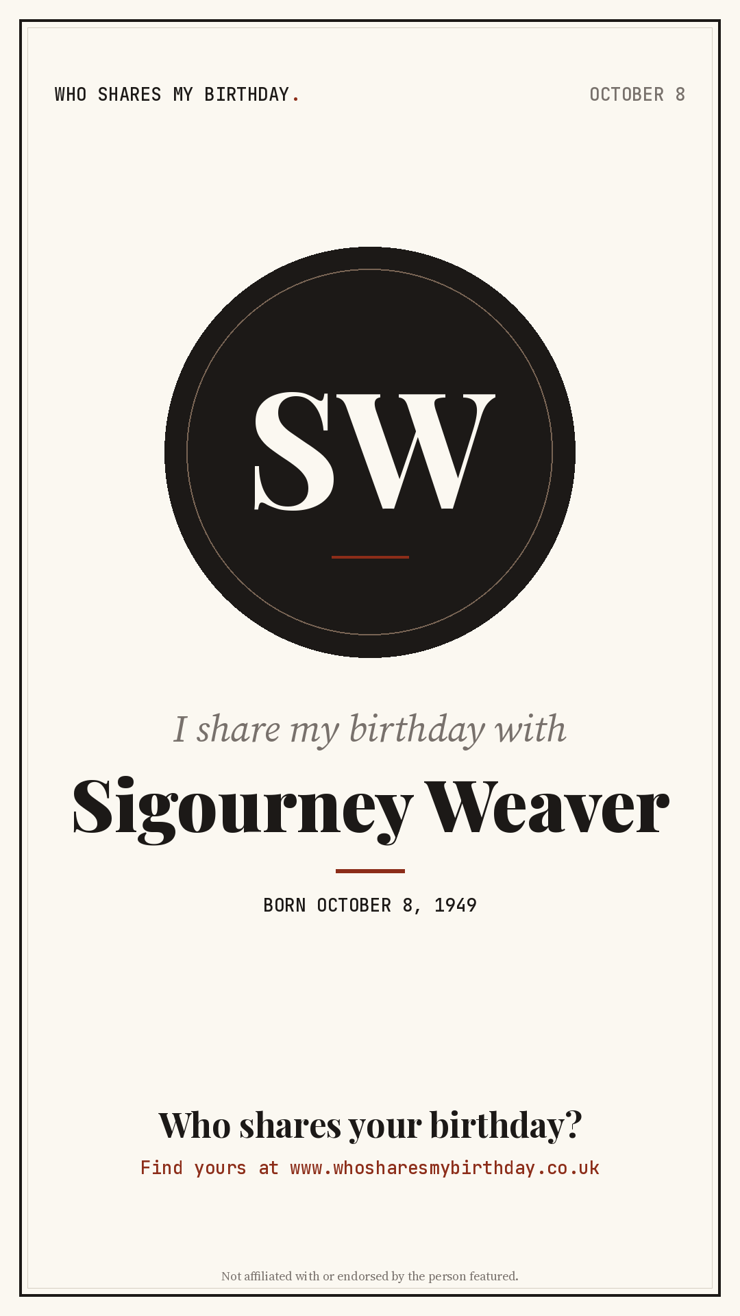 I share my birthday with Sigourney Weaver