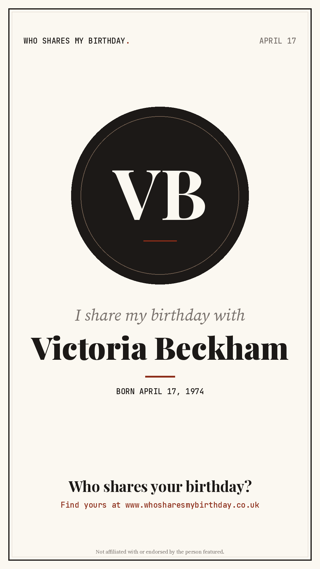 I share my birthday with Victoria Beckham