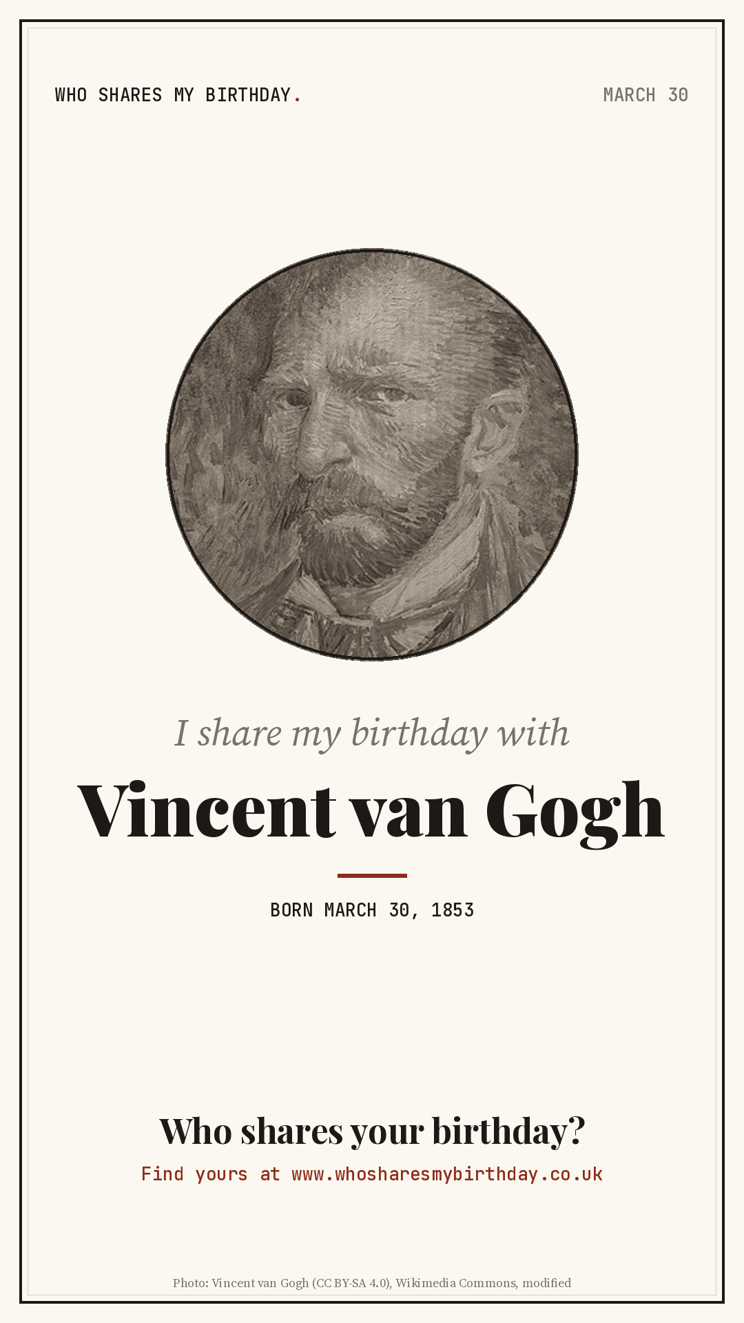 I share my birthday with Vincent van Gogh
