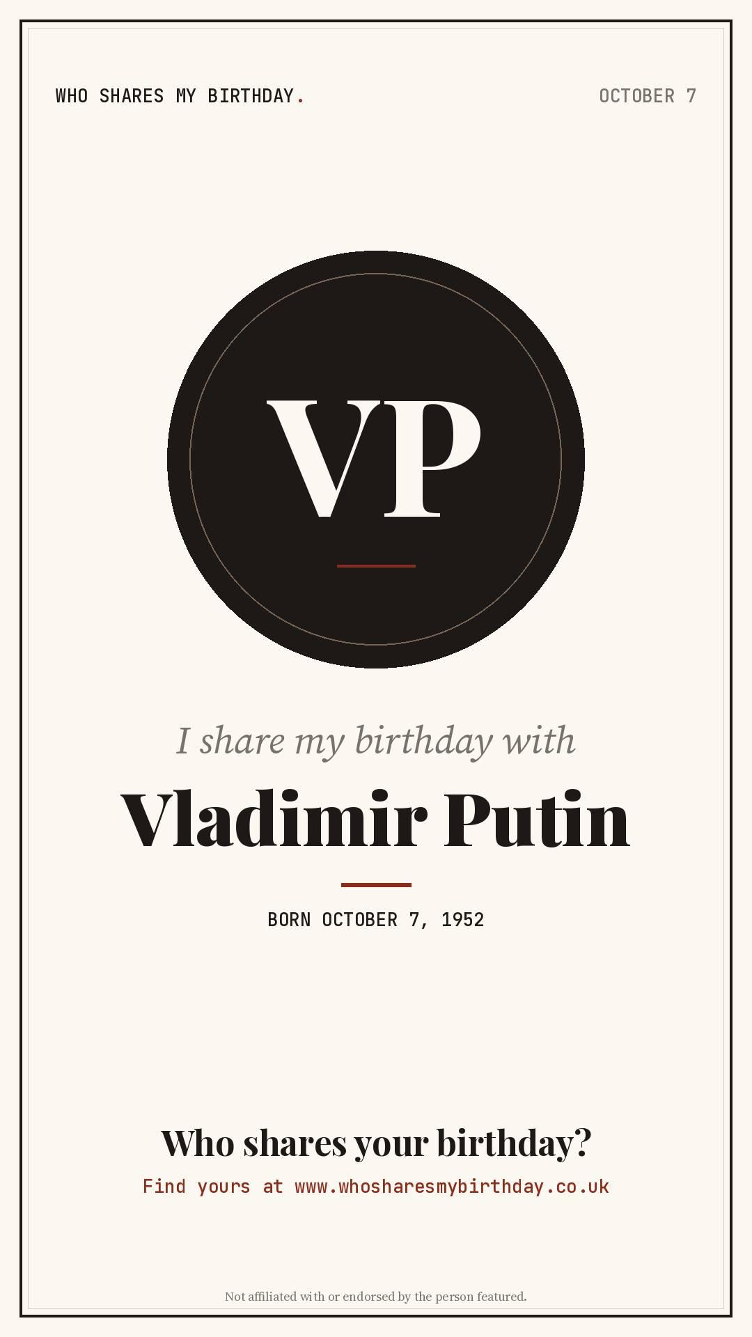 I share my birthday with Vladimir Putin