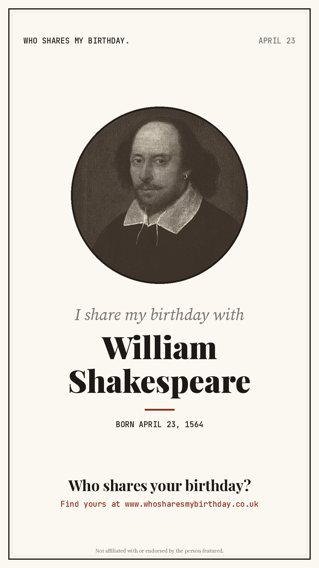 I share my birthday with William Shakespeare