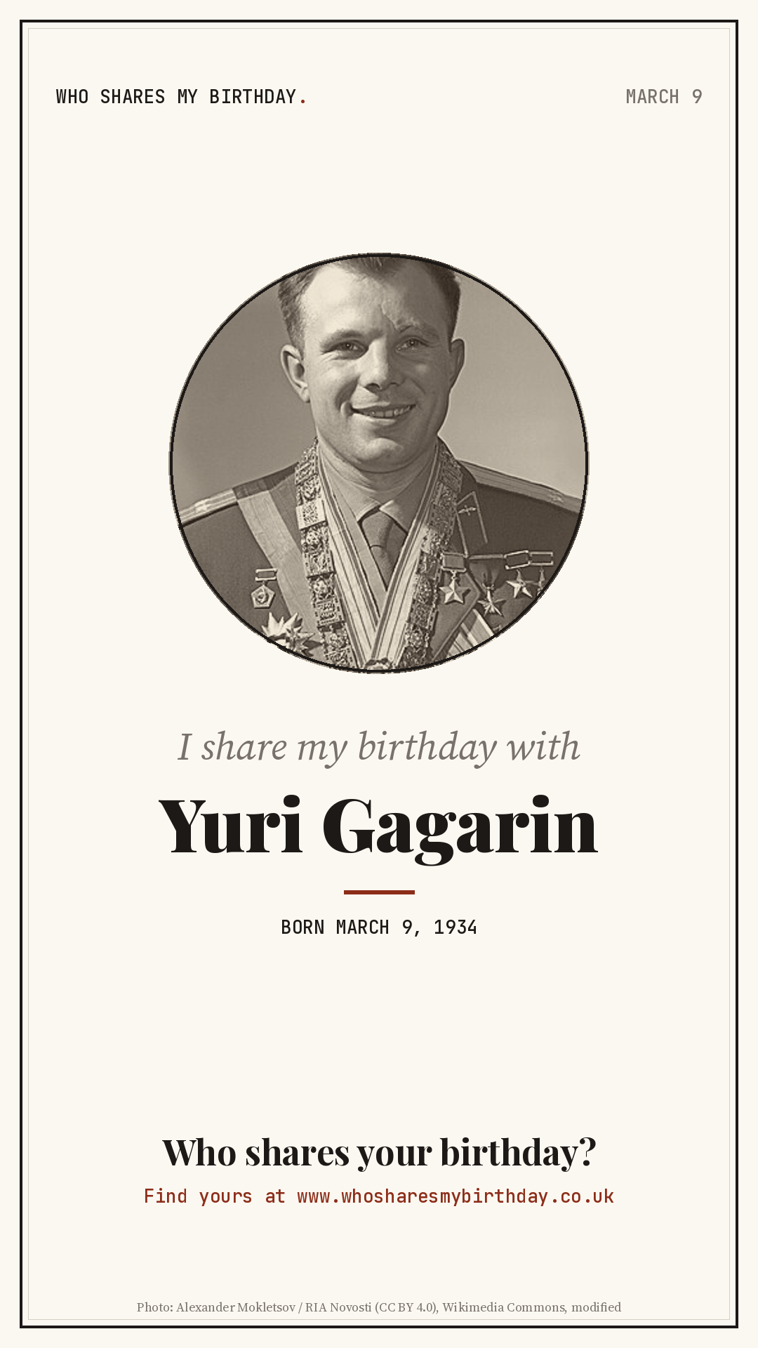 I share my birthday with Yuri Gagarin